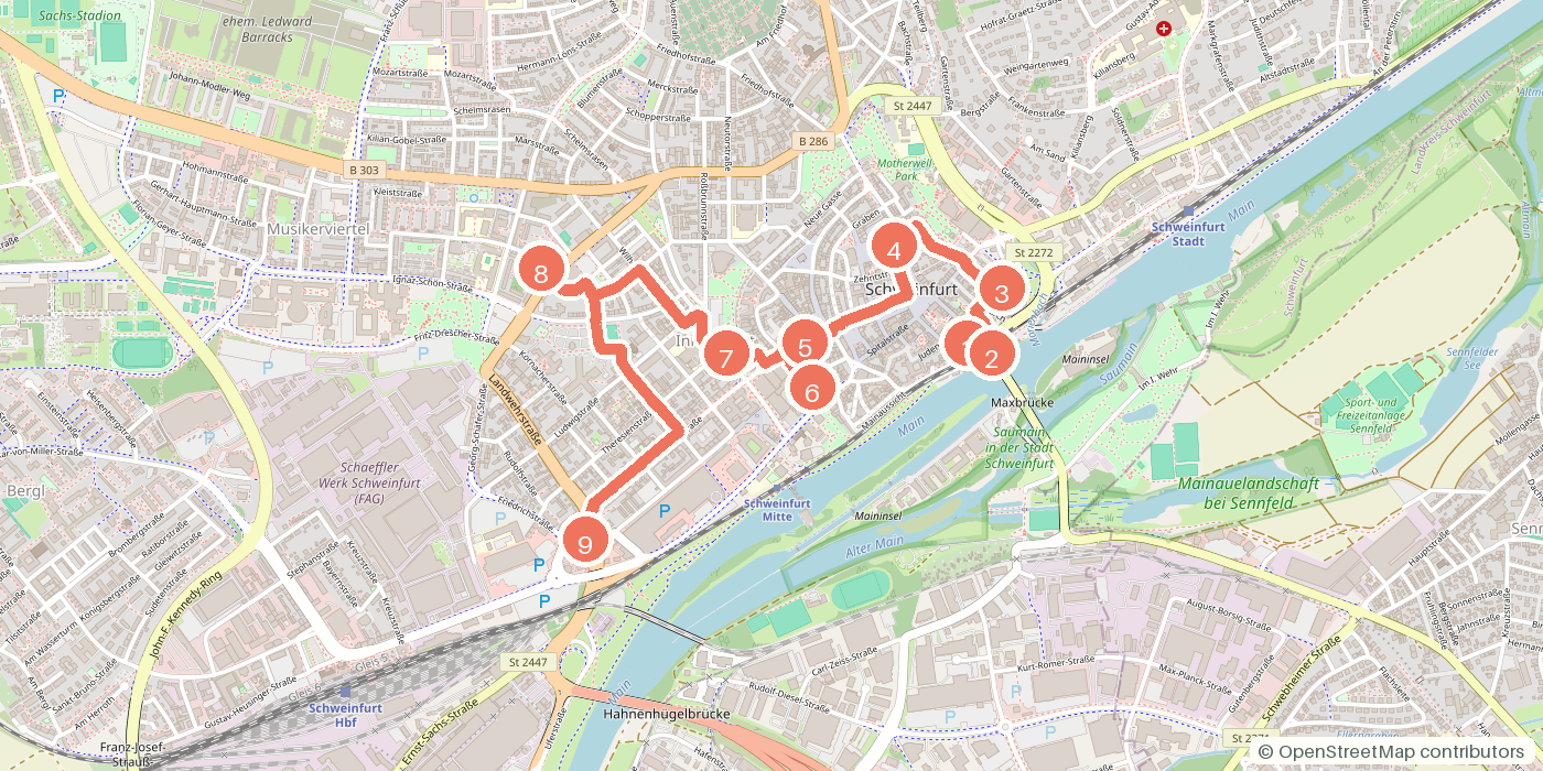 Carte du parcours à pied