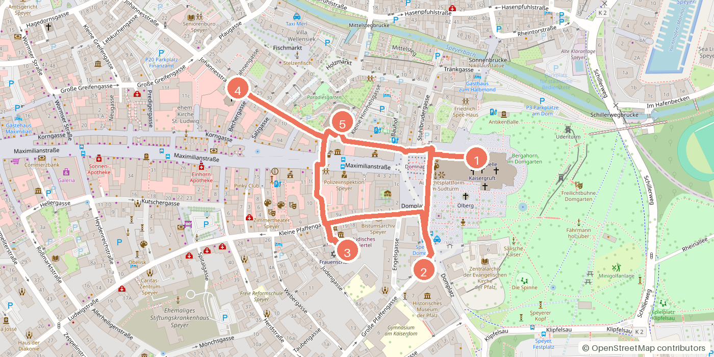 Carte du parcours à pied