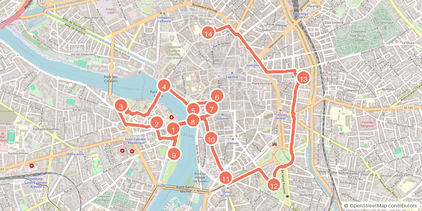 Carte du parcours à pied