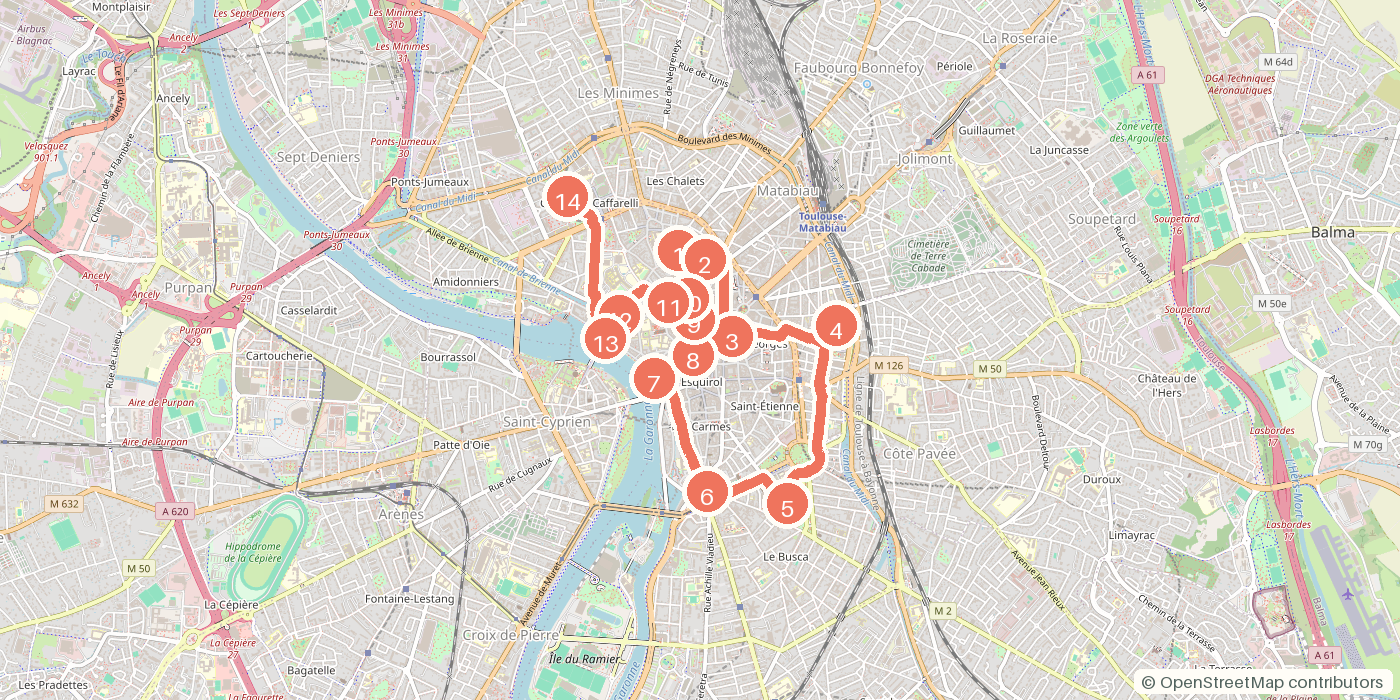 Carte du parcours à pied