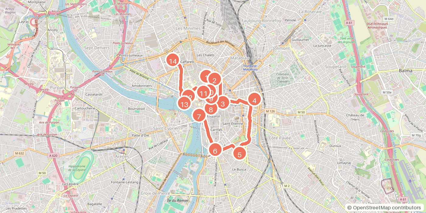 Carte du parcours à pied