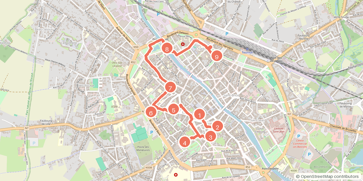 Carte du parcours à pied