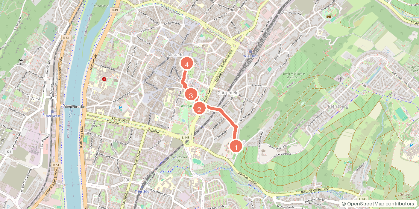 Carte du parcours à pied