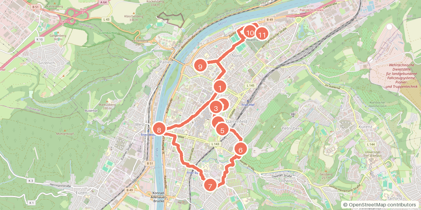 Carte du parcours à pied