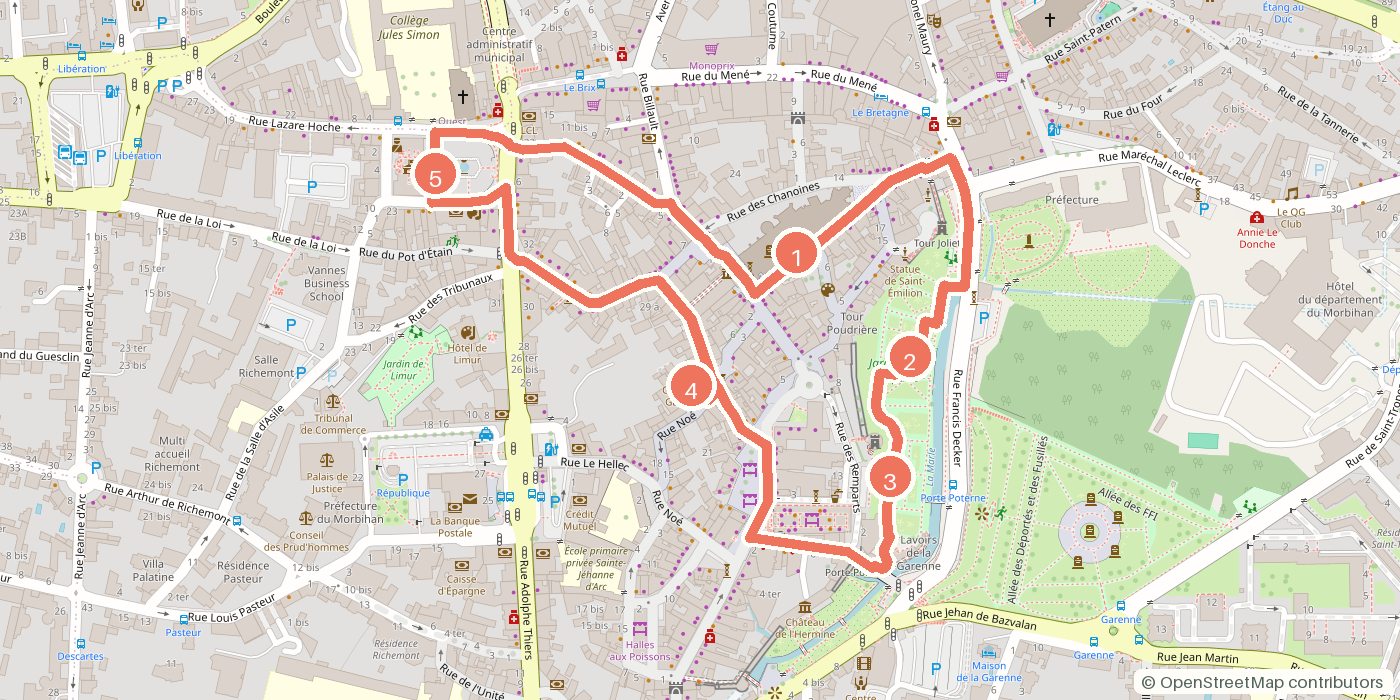 Carte du parcours à pied