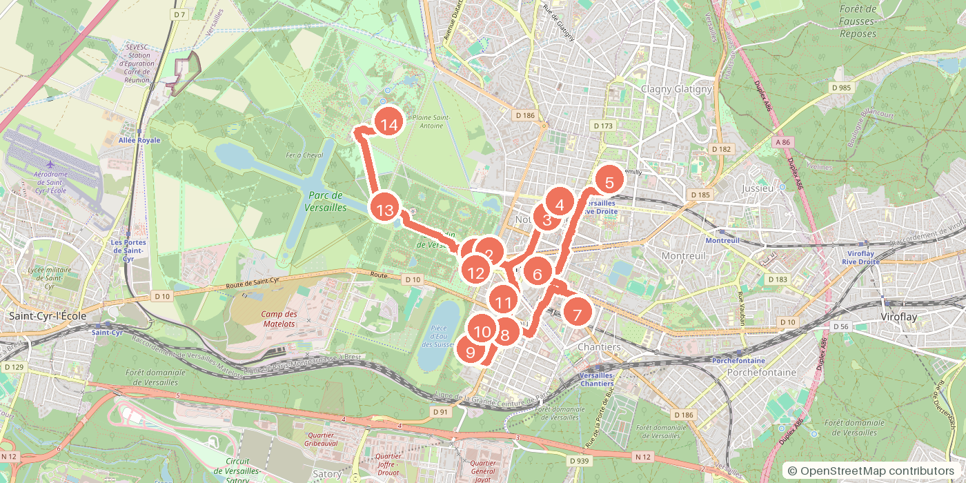 Carte du parcours à pied