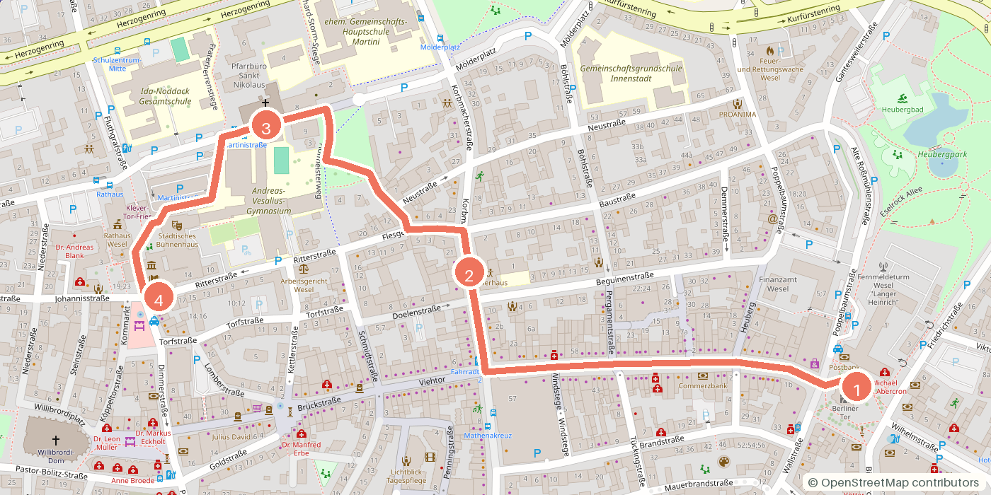 Carte du parcours à pied