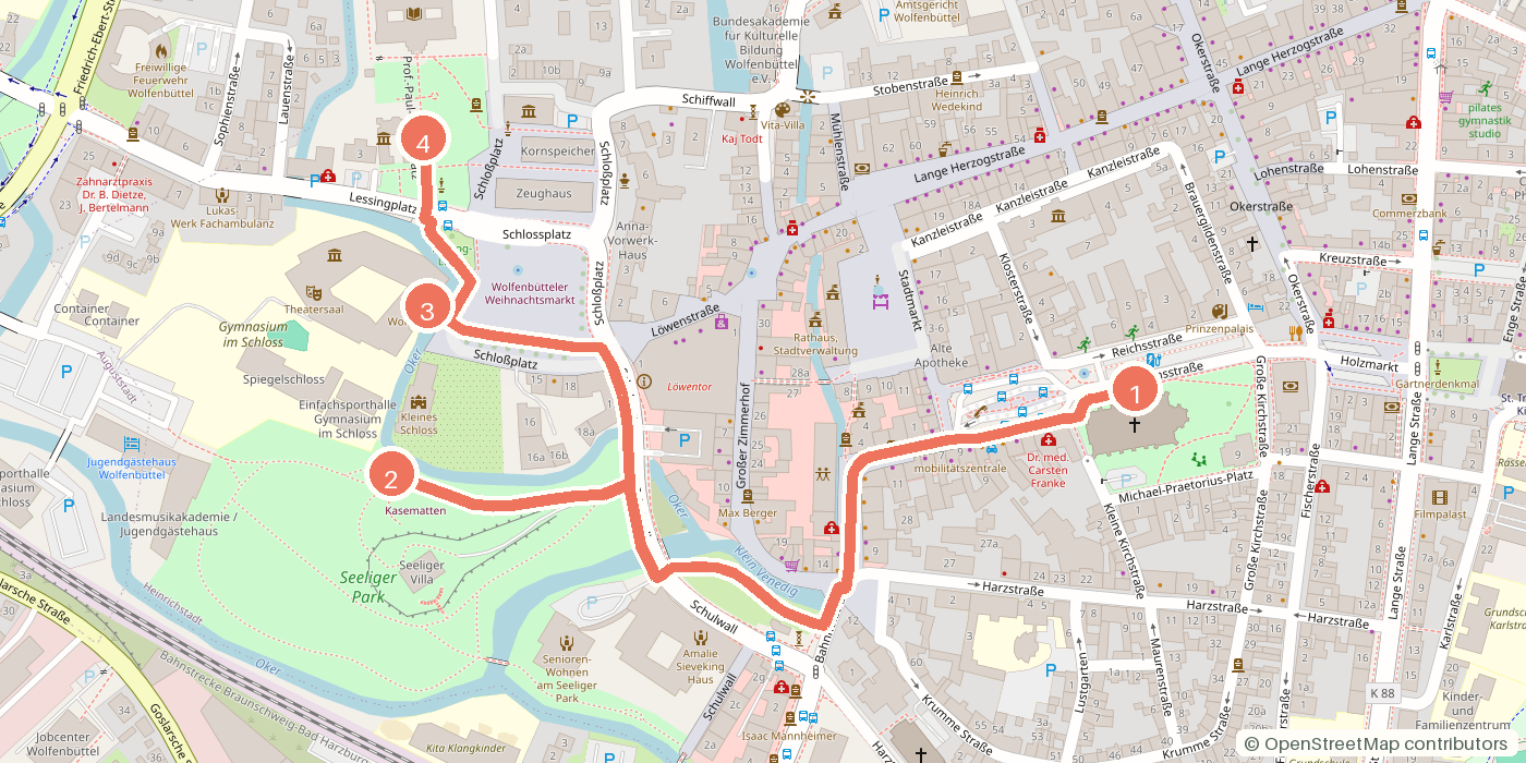 Carte du parcours à pied