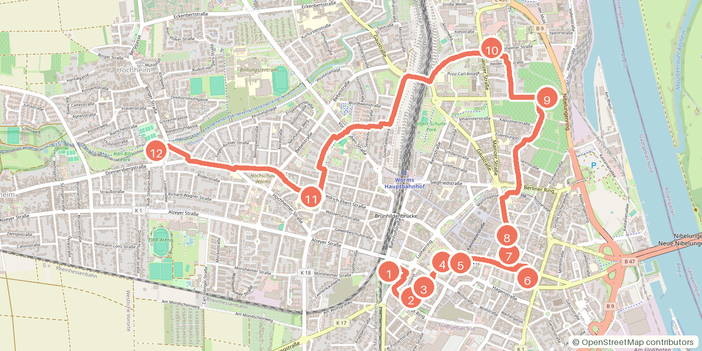 Carte du parcours à pied