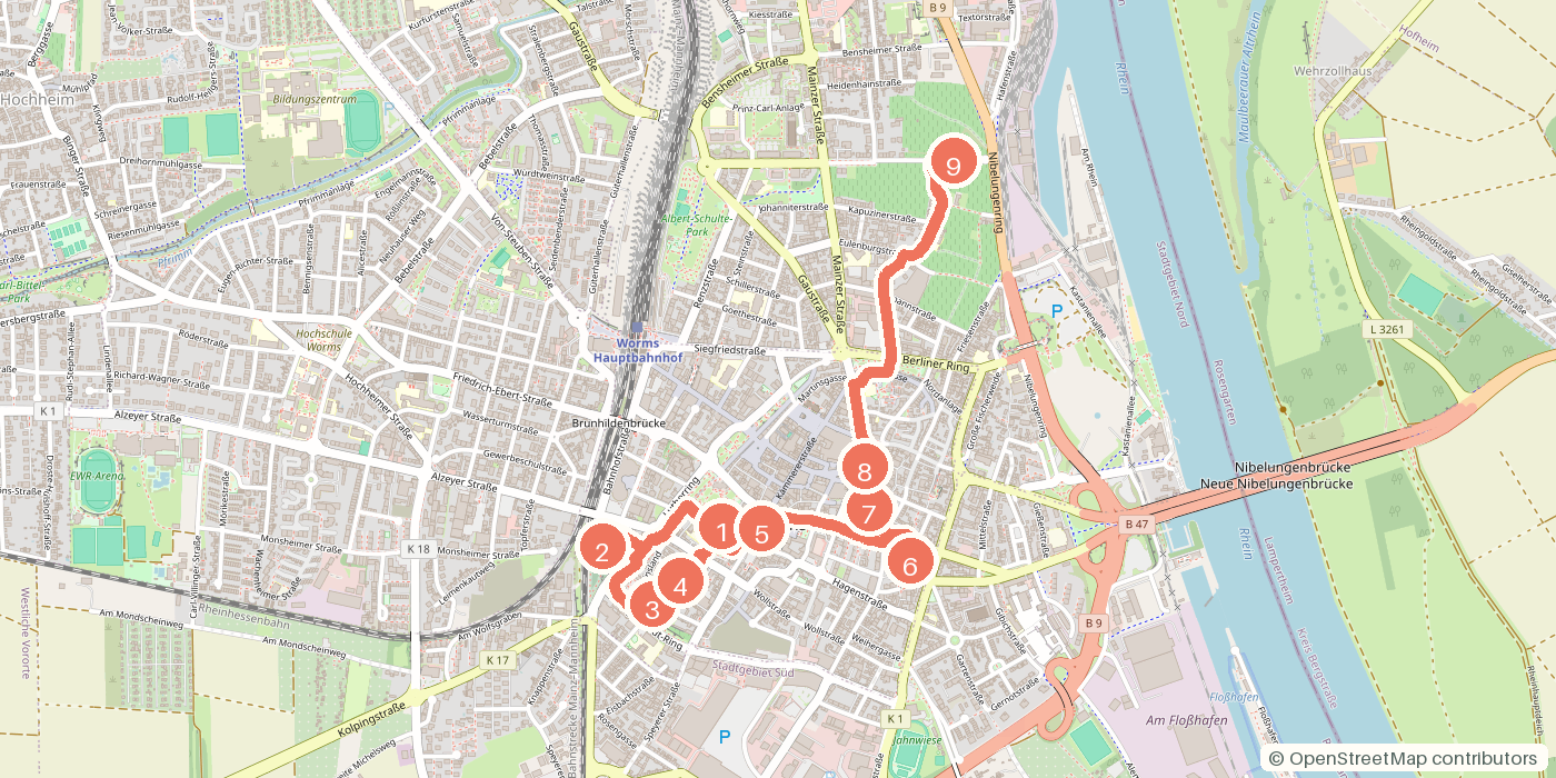 Carte du parcours à pied