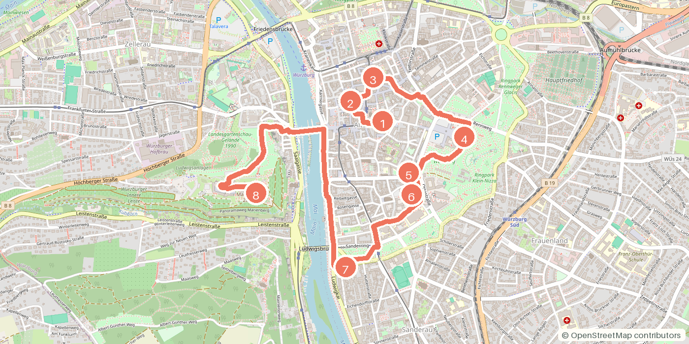 Carte du parcours à pied