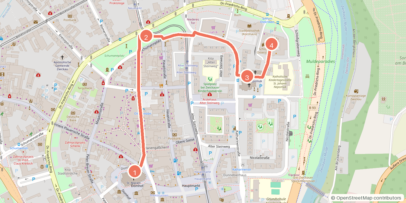 Carte du parcours à pied